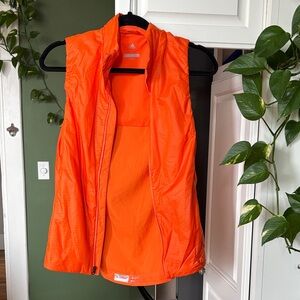 adidas Neon Orange Quilted-Look Sleeveless Windbreaker Vest